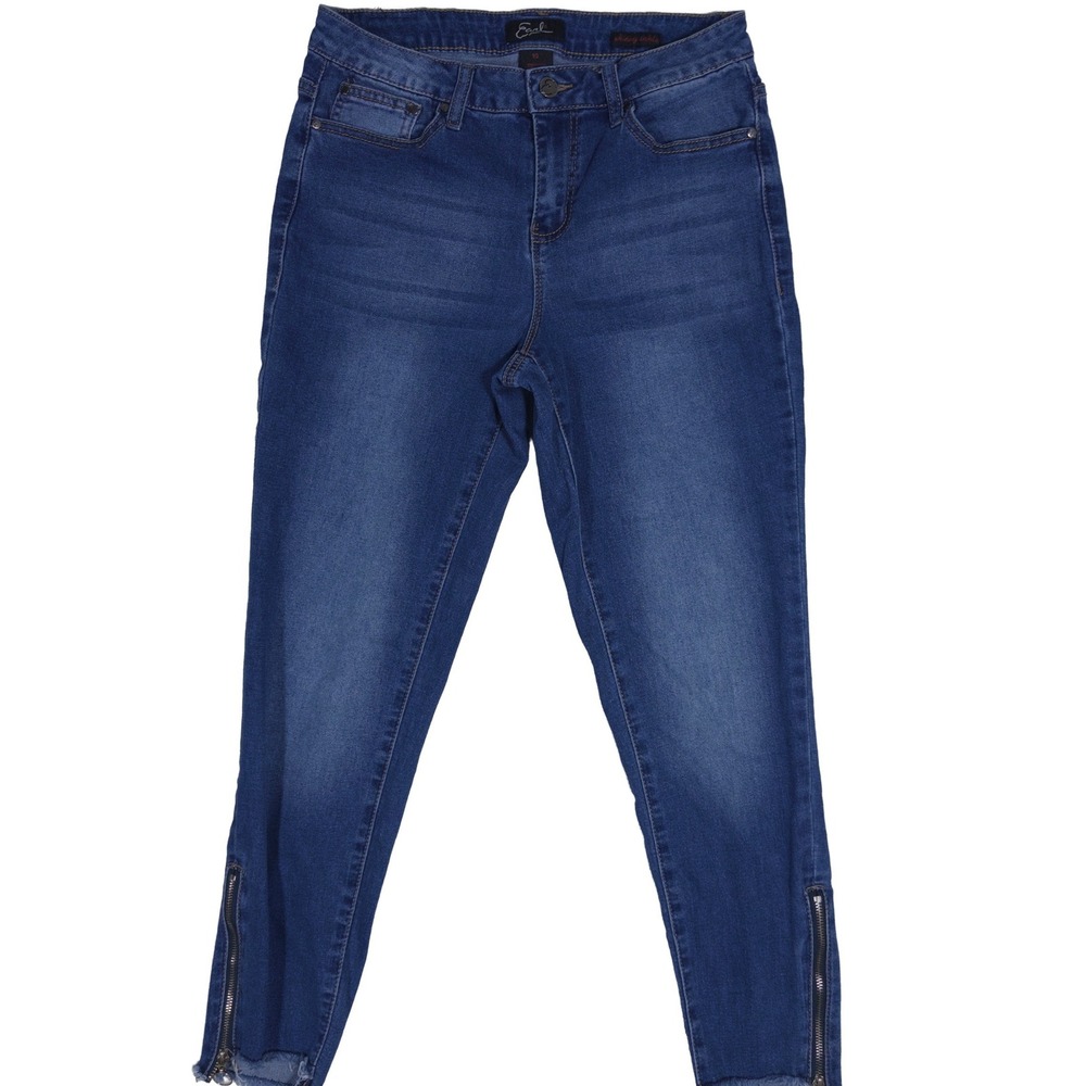 Earl Jean Skinny Ankle 10 Womens Raw Hem Side Zip Stretch Denim Blue